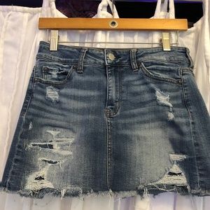 AEO Distressed Denim Mini-Skirt (Size 4)